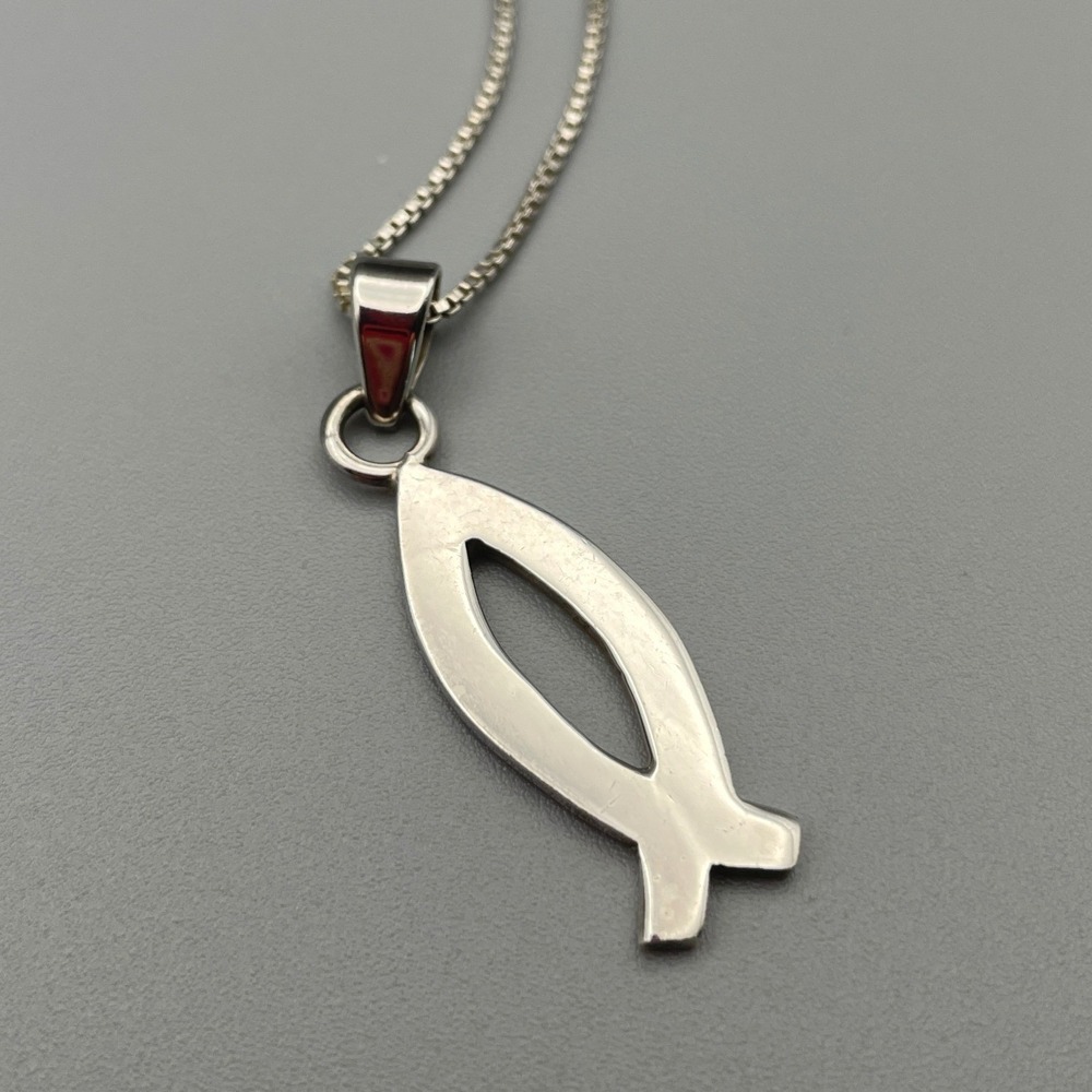 Sterling Silver Ichthus Fish Necklace Christian Minimalist Jewelry